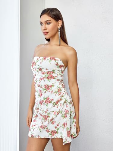 Parthea Womens Floral Dress Y2K Strapless Dresses Going Out Sexy Mini Dress for Cocktail Clubwear Party Rose