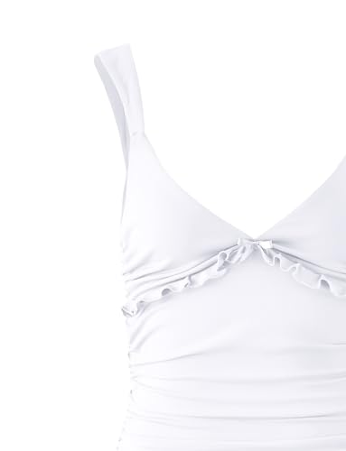 Memoriesea Women's Sexy Sleeveless Sweetheart Neck Ruched Party Club Mini Dress White