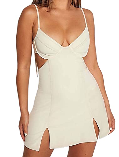 Just Quella Bodycon Dresses for Women Spaghetti Strap Bustier Backless Club Party Mini Dress (0-2,US)