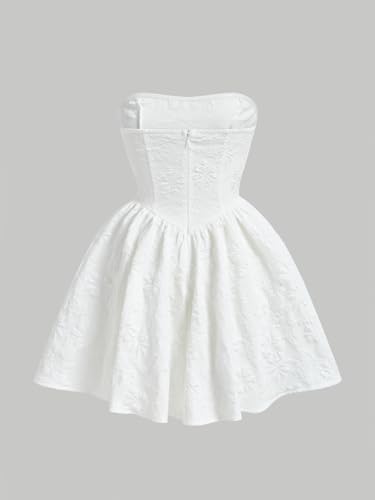 Floerns Women's Elegant Strapless Jacquard Flare Hem Mini Tube Dress A White S