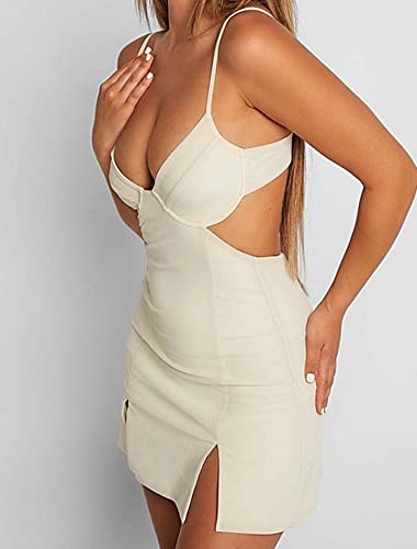 Just Quella Bodycon Dresses for Women Spaghetti Strap Bustier Backless Club Party Mini Dress (0-2,US)