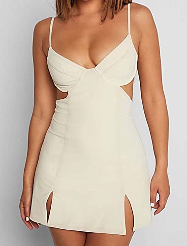 Just Quella Bodycon Dresses for Women Spaghetti Strap Bustier Backless Club Party Mini Dress (0-2,US)