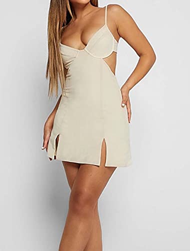 Just Quella Bodycon Dresses for Women Spaghetti Strap Bustier Backless Club Party Mini Dress (0-2,US)