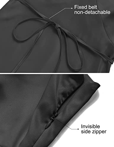 ZESICA Women's 2024 Summer Satin V Neck Sleeveless Backless Tie Waist Silky Cocktail Club Party Mini Dress,Cream,Large