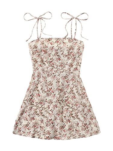 Floerns Women's Summer Floral Cherry Print A Line Short Cami Dress White Ditsy Floral M