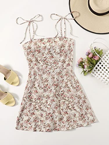 Floerns Women's Summer Floral Cherry Print A Line Short Cami Dress White Ditsy Floral M