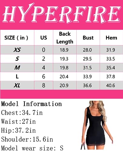 HYPERFIRE Women's Square Neck Sleeveless Mini Dress Bodycon Low Back Sundress Black Medium