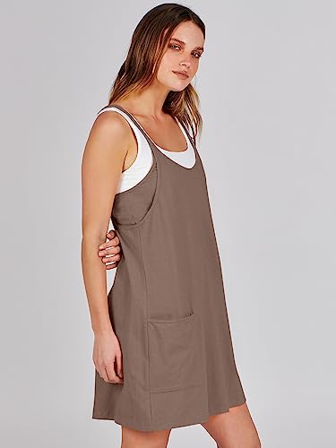 Caracilia Womens Summer Mini Dress 2024 Casual Sleeveless Built in Shapewear Sundress Trendy Short Tennis Athletic Outfits Coffee Large