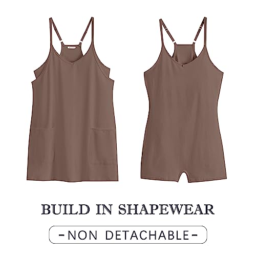 Caracilia Womens Summer Mini Dress 2024 Casual Sleeveless Built in Shapewear Sundress Trendy Short Tennis Athletic Outfits Coffee Large