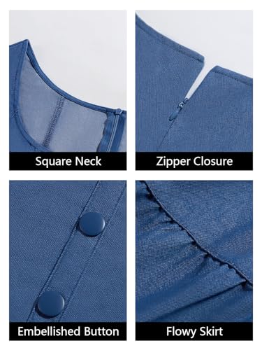 Wenrine Womens Summer Croset Mini Dress Sexy Tiered Square Neck Sleeveless Button Decor Flowy Dresses