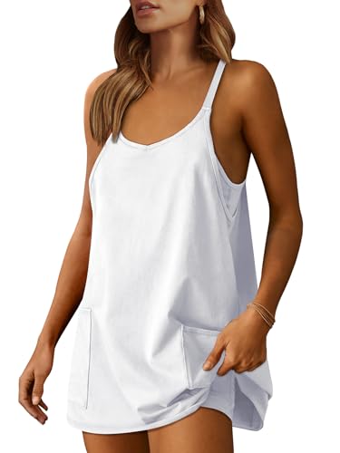 ANRABESS Women Summer Mini Romper Dress Workout Tennis Active Sports Athleisure Outfits Built in Shorts Trendy Vacation White XX-Large