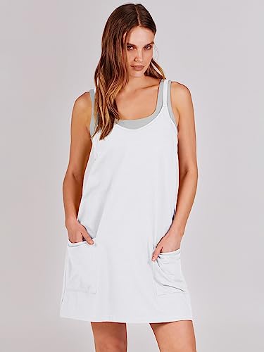 ANRABESS Women Summer Mini Romper Dress Workout Tennis Active Sports Athleisure Outfits Built in Shorts Trendy Vacation White XX-Large