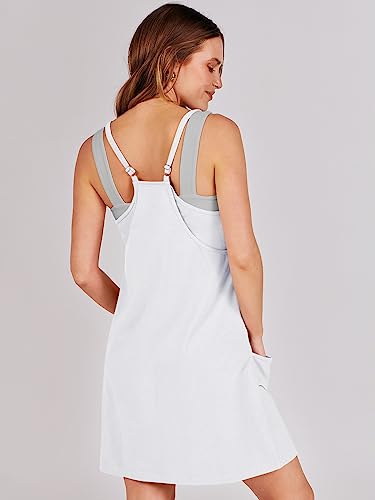 ANRABESS Women Summer Mini Romper Dress Workout Tennis Active Sports Athleisure Outfits Built in Shorts Trendy Vacation White XX-Large