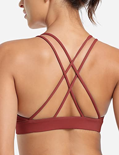YEOREO Bella Sports Bra for Women V-Neck Strappy Criss-Cross Back Yoga Bra Padded Fitness Crop Top Wine XL
