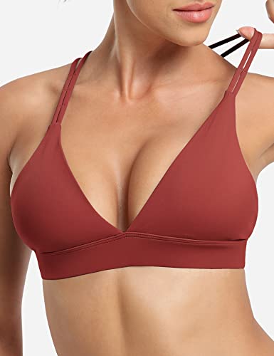 YEOREO Bella Sports Bra for Women V-Neck Strappy Criss-Cross Back Yoga Bra Padded Fitness Crop Top Wine XL