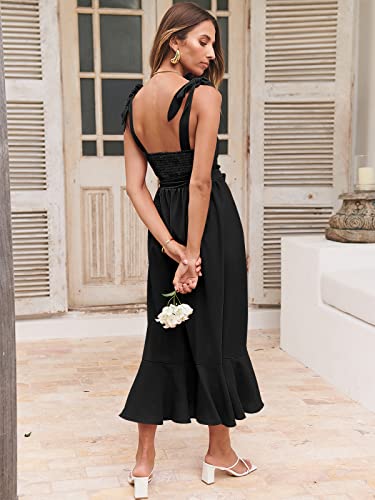 ANRABESS Women's Square Neck Ruffle Split Midi Elegant Formal Wedding Guest Cocktail Bridesmaid Graduation Party Dresses 2024 Black Small