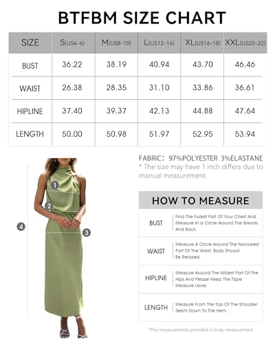 BTFBM Women's Sleeveless Cocktail Dresses Mock Neck Keyhole Elastic High Waist Wedding Guest Evening Party Maxi Dress(Solid Tender Green, Medium)