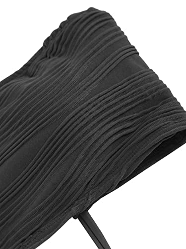 ZAFUL Women Strapless Textured Bandeau Bikini 2 Piece Swimwear Cheeky Solid Lace up Bathing Suits(1-Dark Gray,M)