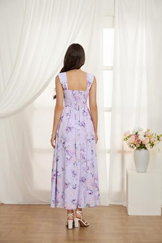 Women's Summer Sleeveless Off Shoulder Floral Flowy A Line Maxi Dresses Purple Floral XL