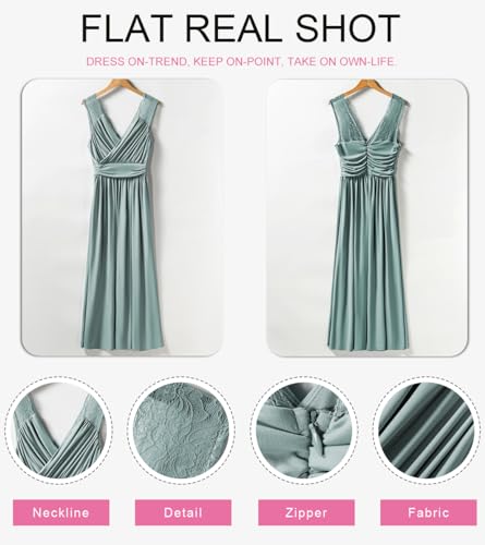 Dokotoo Womens Ladies Elegant Floor Length A Line Wrap Deep V Neck Backless Ruched Pleated Ruffled Split Long Maxi Formal Evening Party Prom Dress Bridesmaid Wedding Guest Dresses for Women Green L