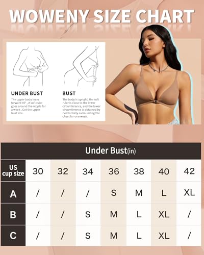 WOWENY Front Closure Bras for Women No Underwire Low Cut Deep V Padded Bralette Seamless Comfy Bras with Support Brown M