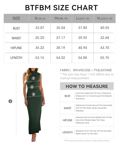 BTFBM Women 2024 Summer Wedding Guest Dress Sleeveless Ruched Slit Long Bodycon Dresses Spring Beach Vacation Maxi Dress(Solid Army Green, Small)