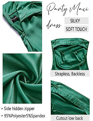 MEROKEETY Women 2024 Summer Strapless Satin Tube Bodycon Backless Wedding Guest Maxi Dress DarkGreen Medium
