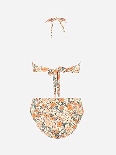 CUPSHE Bikini Set for Women Two Piece Swimsuit Bandeau Top Back Tie Floral Print Mid Waisted Bottom with Removable Shoulder Straps Multicolor