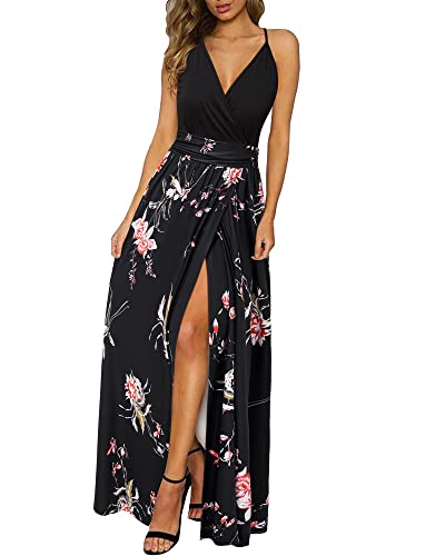 Newshows Womens Dresses Summer 2024 Wedding Guestes V Neck Teacher Outfits Casual Split Teacher Long Flowy Maxi Spring Dress Work 2023 (Floral 26, M)