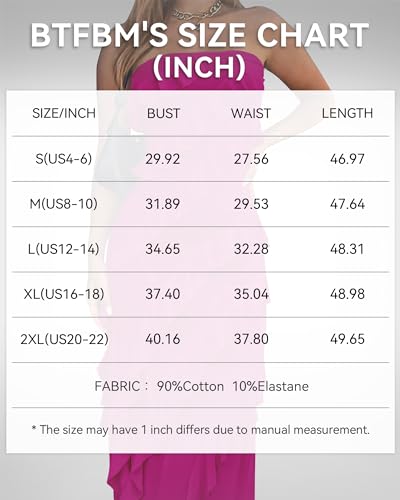 BTFBM Women Wedding Guest Dresses Spring Dresses for 2024 Strapless Bodycon Solid Color Cocktail Dresses(Solid Rose Red,XX-Large)