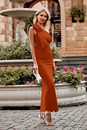 PrettyGarden Women's One Shoulder Maxi Dress - Brown