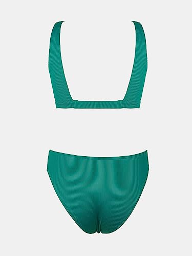CUPSHE Women Swimsuit Bikini Set Two Piece Ribbed Textured Side Cutout Tank Top Mid Rise Bathing Suit, S