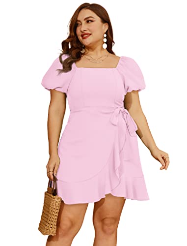 Dresses for Women 2024 Tie Waist Short Sleeve Wrap Dress Wedding Guest Pink Spring L