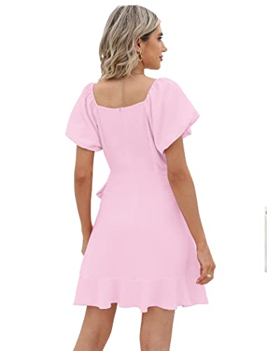 Dresses for Women 2024 Tie Waist Short Sleeve Wrap Dress Wedding Guest Pink Spring L