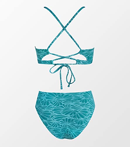 CUPSHE Bikini Set for Women Bathing Suit High Waisted Scalloped V Neck Two Pieces Swimsuit M Cyan