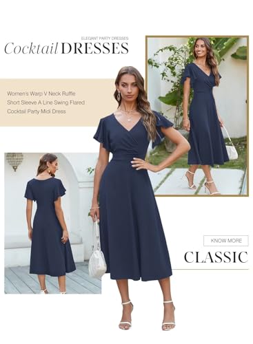 Dokotoo Cocktail Dresses for Women Wedding Guest Midi 2024 Flowy Cocktail Long Dresses Navy Blue XL