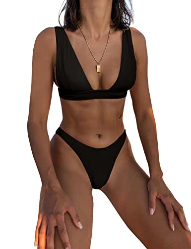 Dnzzs Women's Bikini Swimsuits High Waist Bikini Sets 2 Piece Bathing Suits Sexy Bikinis Swimwear for Women Beach Swimming Pool Black