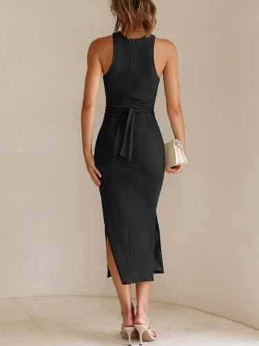 ANRABESS Womens Summer Formal Wedding Guest Dress Sexy Cutout Bodycon Slit Date Night Out Cocktail Dresses 2024 Resort Wear Black Small