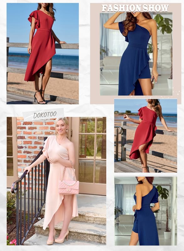 Dokotoo Womens Dresses for Wedding Guest One Shoulder Sleeveless Bodycon Midi Dresses Hi-lo Irregular Hem Elegant Empire Waist Party Club Night Cocktail Dresses Green Medium