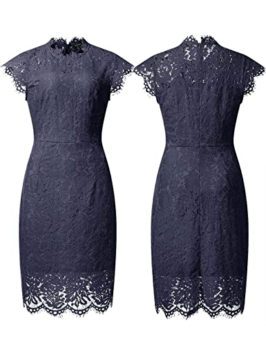MEROKEETY Women's 2024 Lace Floral Midi Dresses Classic Elegant Party Dinner Photoshoot Dress, Navy, Large