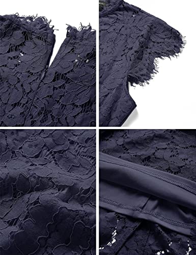 MEROKEETY Women's 2024 Lace Floral Midi Dresses Classic Elegant Party Dinner Photoshoot Dress, Navy, Large