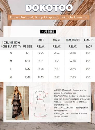 Dokotoo Deep V-Neck Backless Embroidered Mesh Maxi Dress - Sexy Plunging Spaghetti Straps for Evening Party, Prom, Wedding Guest