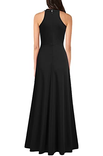 MUSHARE Women's Halter Neck Sexy Split Cocktail Party Maxi Long Formal Dress Black