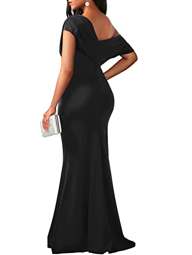 YMDUCH Women's Elegant Sleeveless Off Shoulder Bodycon Long Formal Party Evening Dress Black
