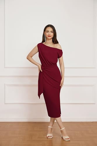 GRACE KARIN Formal Dress for Women 2024 Trendys One Shoulder Wedding Guest Dress Wine Red XL