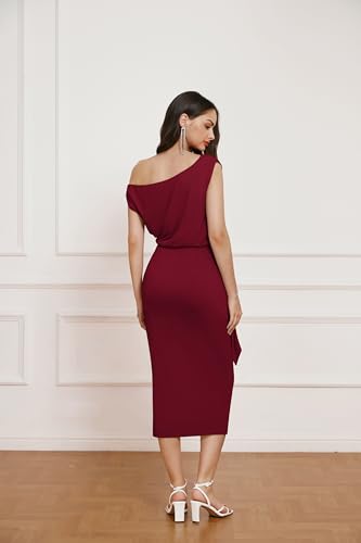 GRACE KARIN Formal Dress for Women 2024 Trendys One Shoulder Wedding Guest Dress Wine Red XL