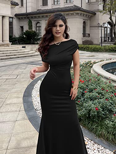 YMDUCH Women's Elegant Sleeveless Off Shoulder Bodycon Long Formal Party Evening Dress Black