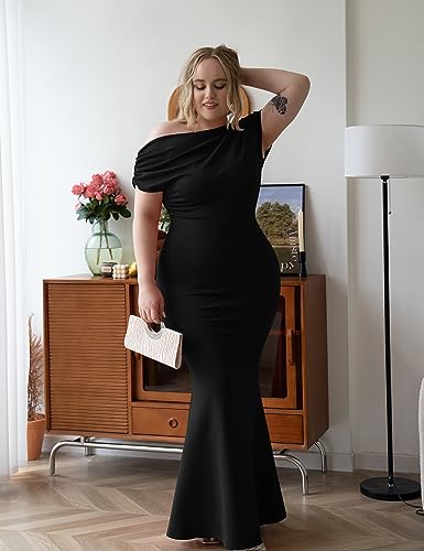 YMDUCH Women's Elegant Sleeveless Off Shoulder Bodycon Long Formal Party Evening Dress Black