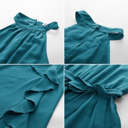 Women's 2024 Summer Halter Maxi Dress Hawaiian Beach Halter Neck Formal Long Wedding Guest Dresses Peacock Blue M