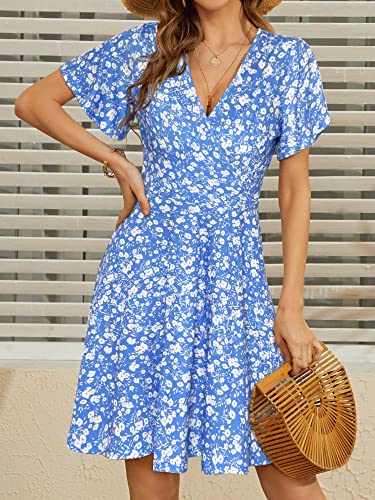 FENSACE Summer Dresses for Women 2024 Fit and Flare Sun Dresses Casual Spring Graduation Dress(Blue,Medium)